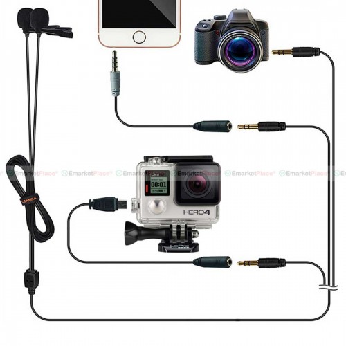 ไมค์สาย 2 หัวใช้กับกล้อง Dslr-Smartphone-GoPro เสียงดี ชัดเจนยิ่งขึ้น (อุปกรณ์ครบเชท)